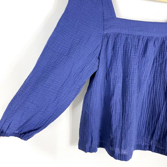 Marine Layer Annabella Square Neck Top Blue Marlin Crinkle Puff Sleeve Sz XS - Picture 5 of 8